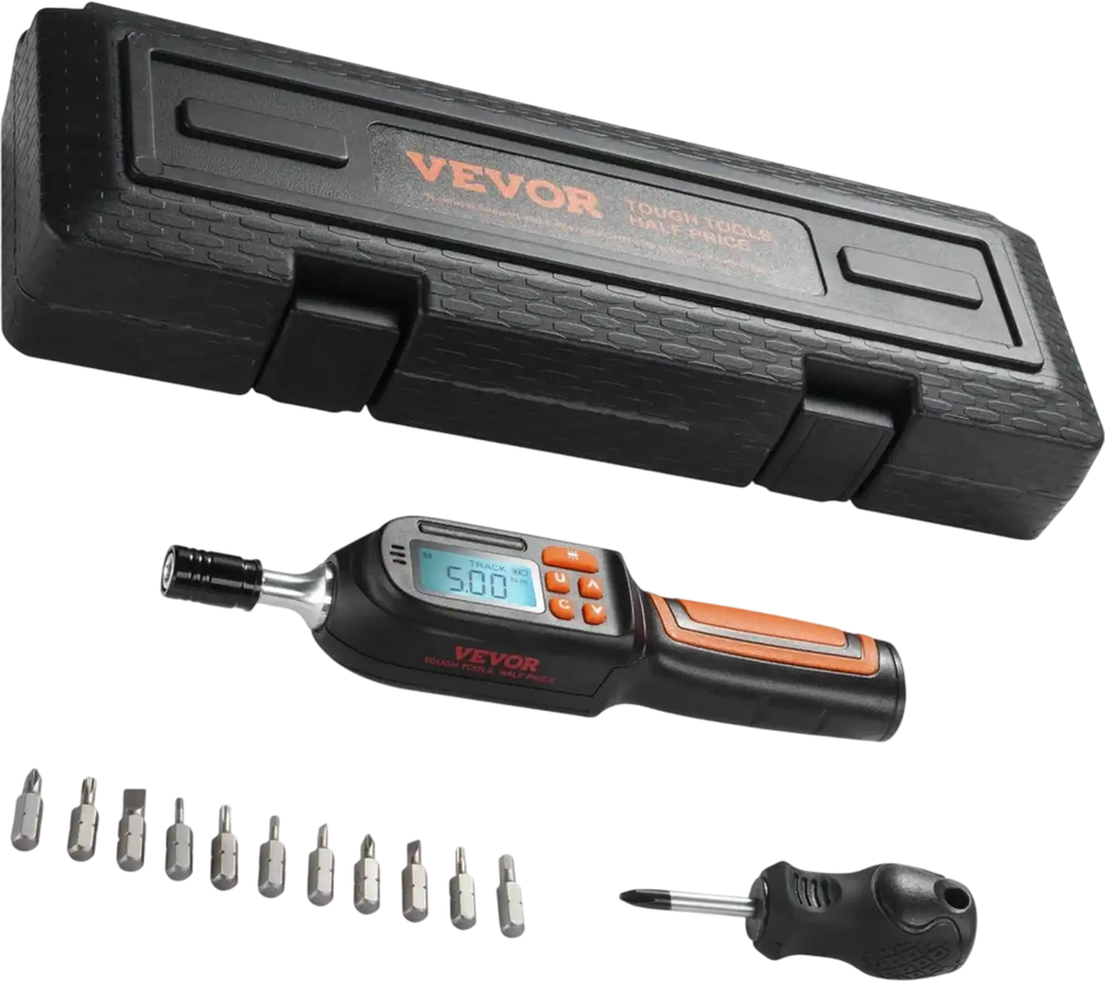 VEVOR Digital Torque Screwdriver, 1/4" Drive Screwdriver Torque Wrench, Electrician Torque Screwdriver with LCD, 2.65-70.67 in-lbs Torque Range, 0.01 N.m Increment Torque Screwdriver with Bits & Case