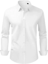 VEVOR Men's Button Up Shirt, Mens Long Sleeve Wrinkle-free Button Down Dress Shirts, Slim Fit Soft Stretch Fabric for Business Casual or Formal, Work, Wedding, Dinner, White, L Size