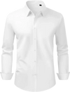 VEVOR Men's Button Up Shirt, Mens Long Sleeve Wrinkle-free Button Down Dress Shirts, Slim Fit Soft Stretch Fabric for Business Casual or Formal, Work, Wedding, Dinner, White, M Size