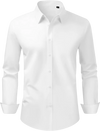 VEVOR Men's Button Up Shirt, Mens Long Sleeve Wrinkle-free Button Down Dress Shirts, Slim Fit Soft Stretch Fabric for Business Casual or Formal, Work, Wedding, Dinner, White, XL Size
