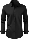 VEVOR Men's Button Up Shirt, Mens Long Sleeve Wrinkle-free Button Down Dress Shirts, Slim Fit Soft Stretch Fabric for Business Casual or Formal, Work, Wedding, Dinner, Black, XL Size