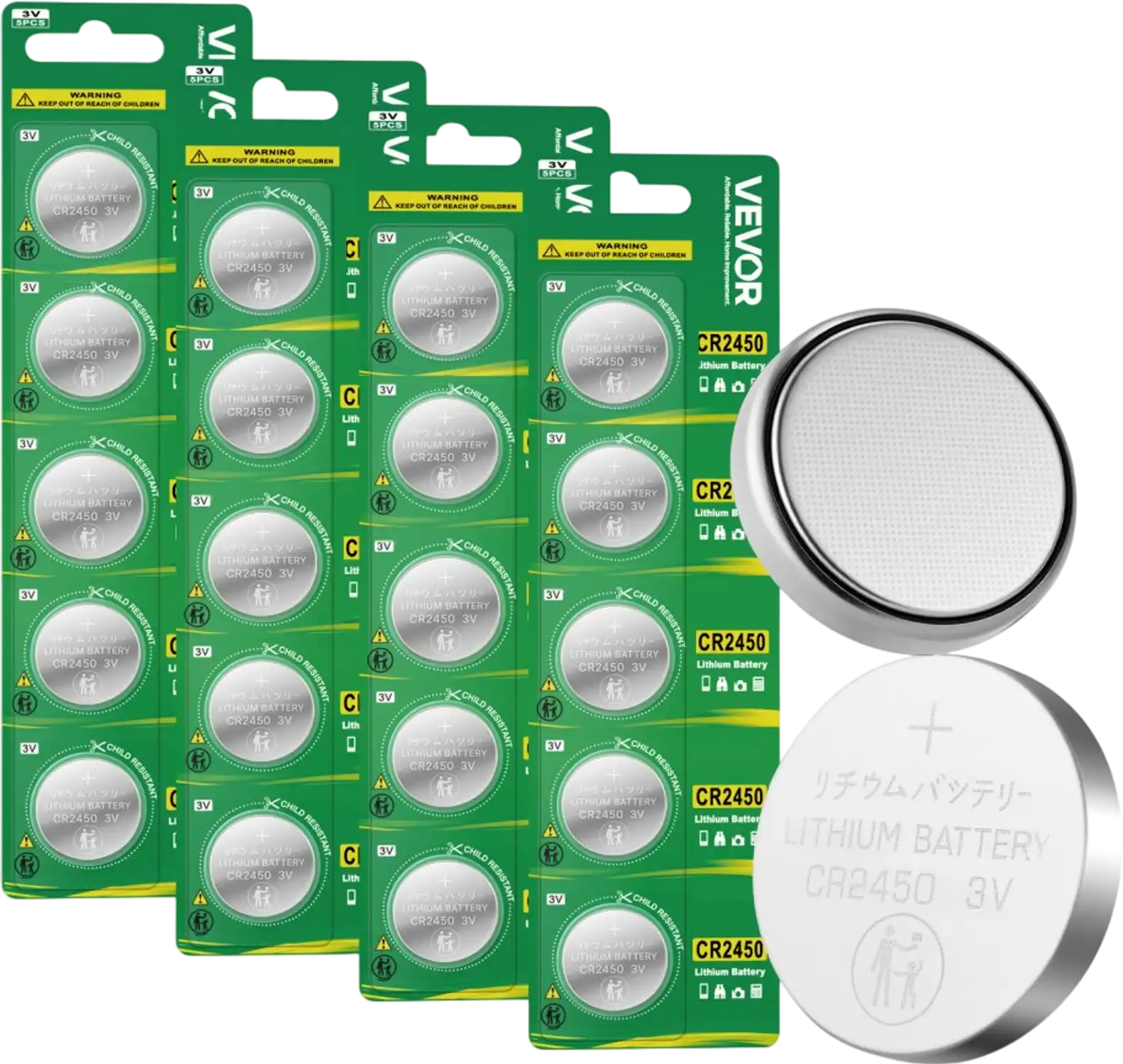 Vevor Lithium Coin Battery CR2450 3V 600mAh 20 Count New