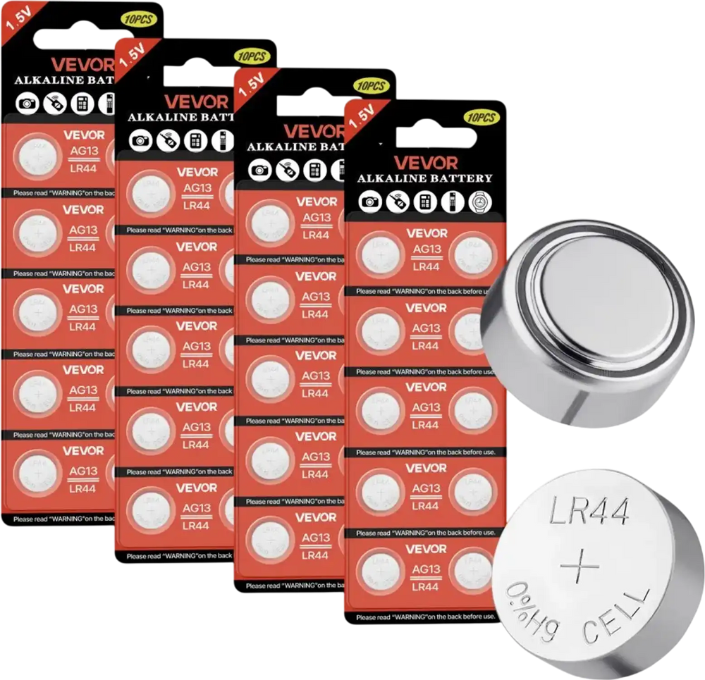 VEVOR Button Cell Battery, 4 Pack (40 Count) LR44 Alkaline Batteries Non-Mercury, AG13 357 303 SR44 Battery 1.5V Button Coin Cell Batteries for Remote Controls, Heart Rate Monitors, and Other Devices