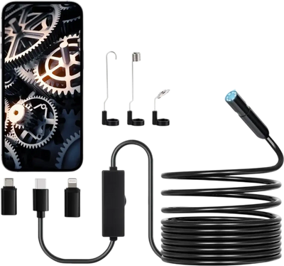 VEVOR Endoscope Camera with Light, 1920P HD Borescope for Android & IOS, 8 LED Lights Inspection Camera with 16.4FT Semi-Rigid Cable, 2X Zoom, IP67 Waterproof Snake Scope Camera for Auto, Plumbing