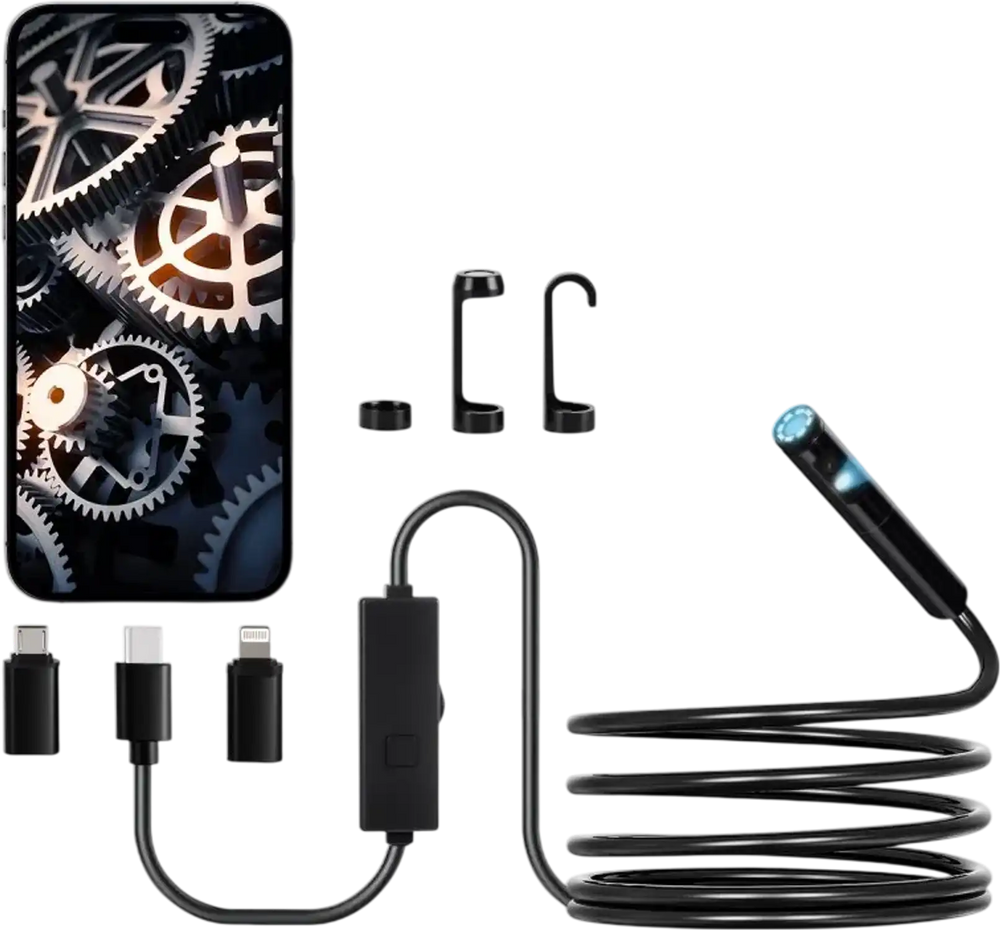 VEVOR Endoscope Camera with Light, Dual Lens Borescope for Android & IOS, 1920P HD Inspection Camera with 8 + 1 LED Lights, 2X Zoom, 10FT Snake Cable, IP67 Waterproof Snake Camera for Auto, Plumbing