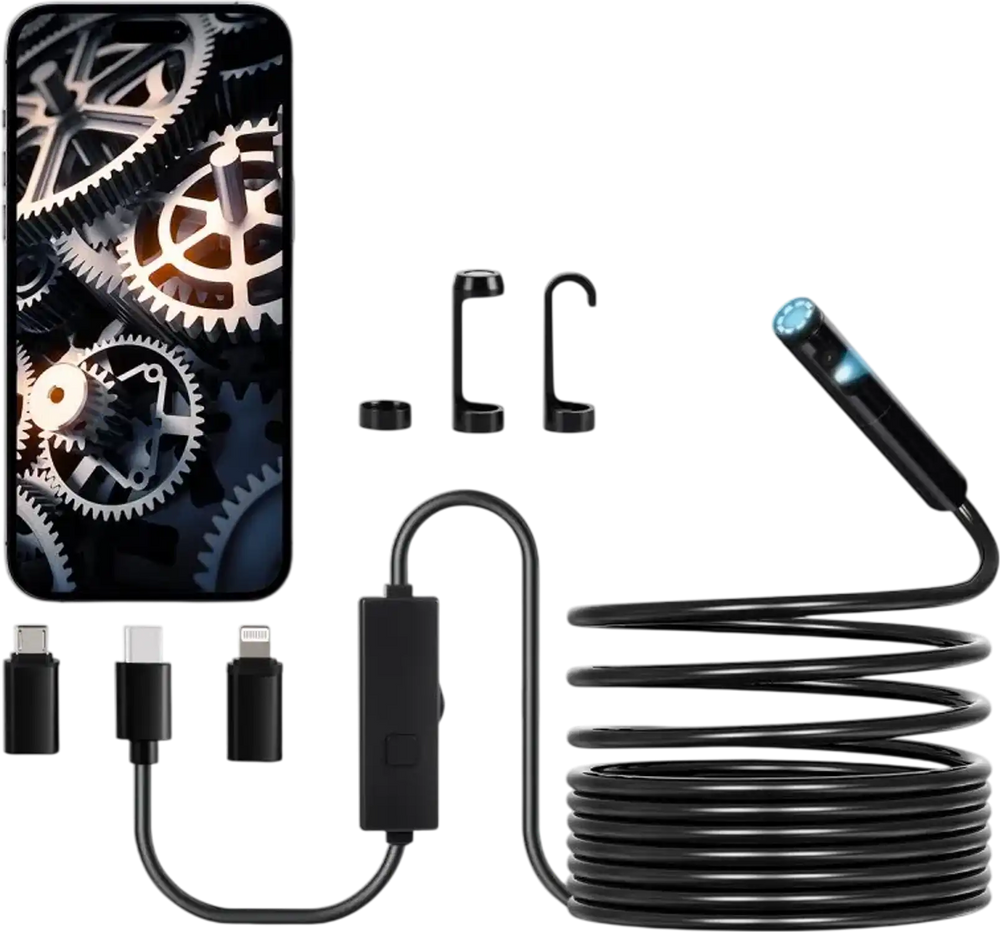 VEVOR Endoscope Camera with Light, Dual Lens Borescope for Android & IOS, 1920P HD Inspection Camera with 8 + 1 LED Light, 2X Zoom, 16.4FT Snake Cable, IP67 Waterproof Snake Camera for Auto, Plumbing
