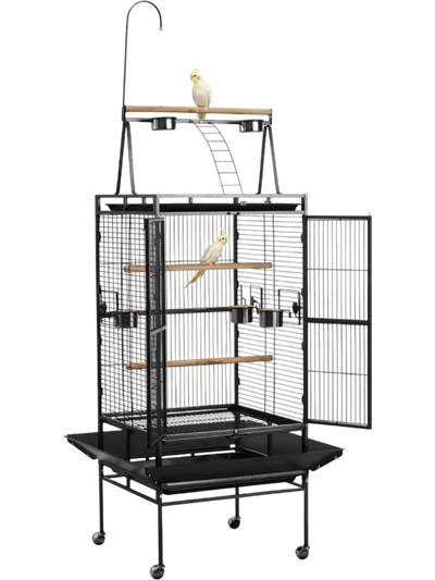 VEVOR Bird Cage, 32.7 x 31.1 x 82.7 inch, Open Flat Top, Wrought Iron Bird Flight Cage with Perches, Slide-Out Tray, Plastic Feeders, for Cockatiel, Monk Parakeet, Amazon Parrot, African Grey Parrot