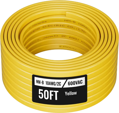 VEVOR NM-B Wire, 10AWG/2C Non-Mettalic Residential Indoor Electrical Wire with Ground, PVC Sheathed High-Purity Copper Core Cable, for Outlets, Switches, Other Loads & Lighting Wiring Projects(50 ft)