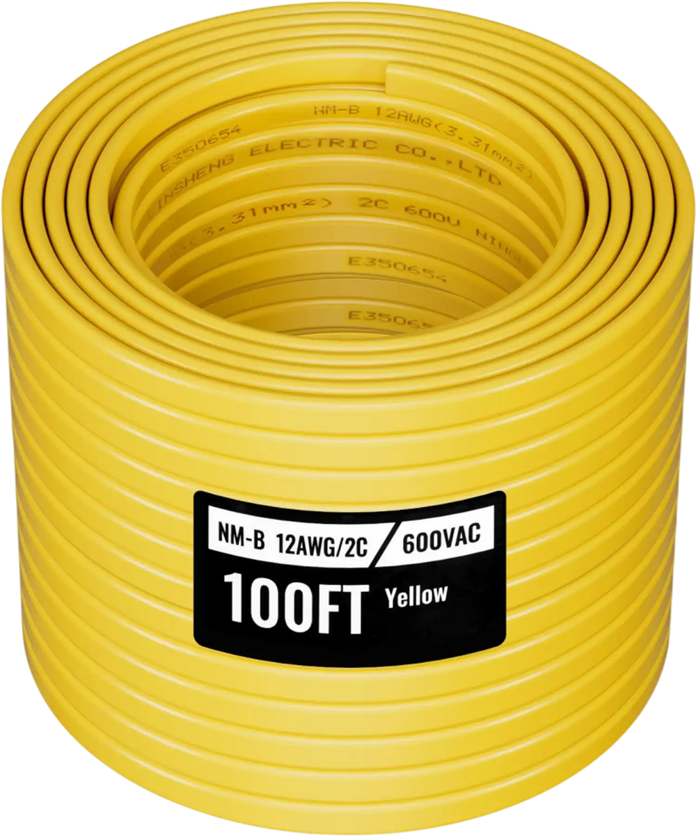VEVOR NM-B Wire, 12AWG/2C Non-Mettalic Residential Indoor Electrical Wire with Ground, PVC Sheathed High-Purity Copper Core Cable, for Outlets, Switches, Other Loads & Lighting Wiring Project(100 ft)