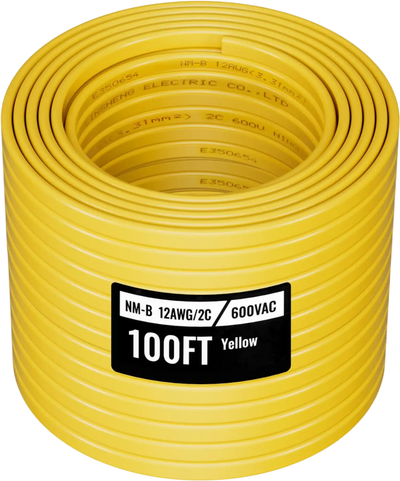 VEVOR NM-B Wire, 12AWG/2C Non-Mettalic Residential Indoor Electrical Wire with Ground, PVC Sheathed High-Purity Copper Core Cable, for Outlets, Switches, Other Loads & Lighting Wiring Project(100 ft)