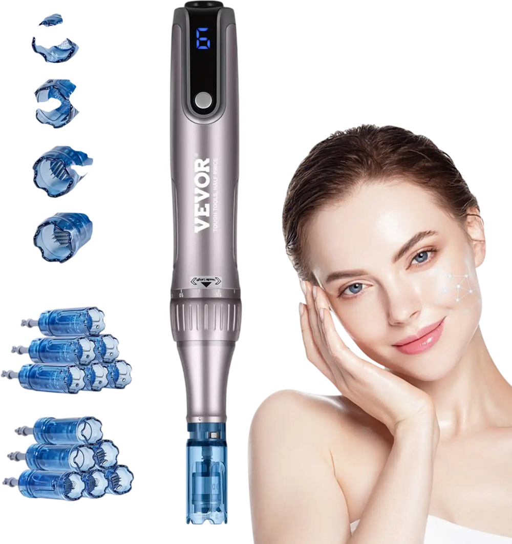 VEVOR Professional Microneedling Pen M8S, Electric Derma Pen with 12PCS Anti-Backflow Cartridges, 6 Variable Speed Skin Care Beauty Device with LCD Display and 0-2.5mm Adjustable Needle Length