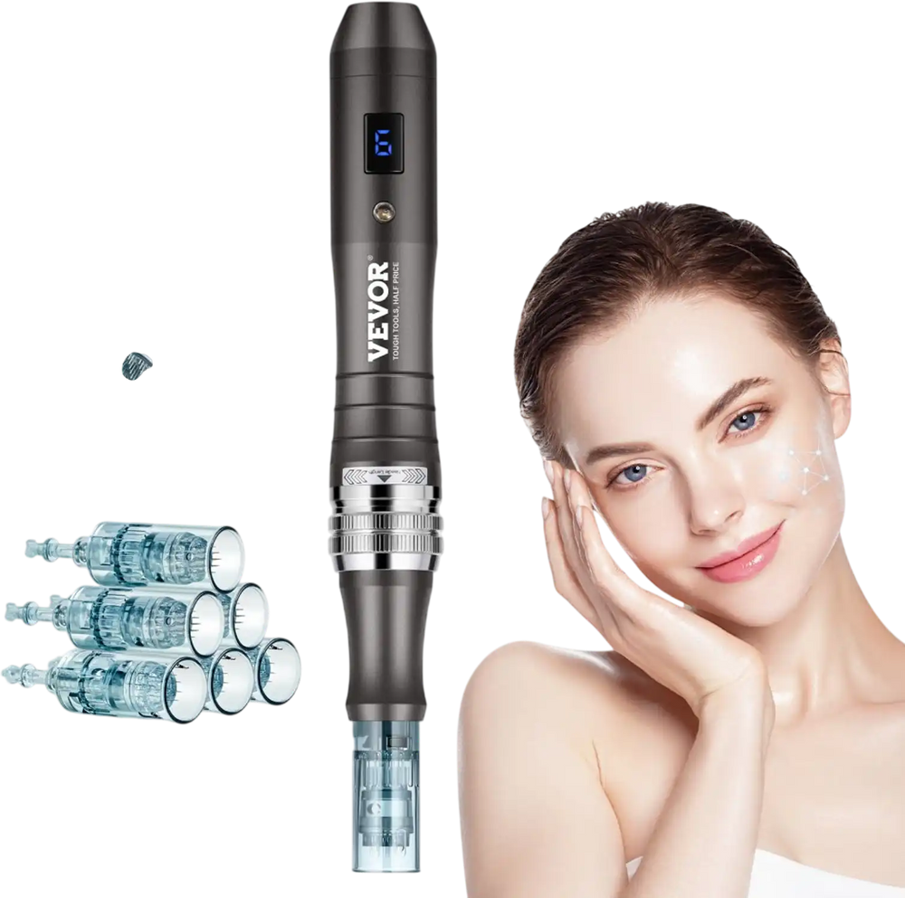 VEVOR Professional Microneedling Pen, Electric Derma Pen with 3 PCS * 16 Pin + 3 PCS * 36 Pin Disposable Cartridge, 6 Variable Speed Skin Care Beauty Device with LCD Display and 0-2.5mm Adjustable Needle Length
