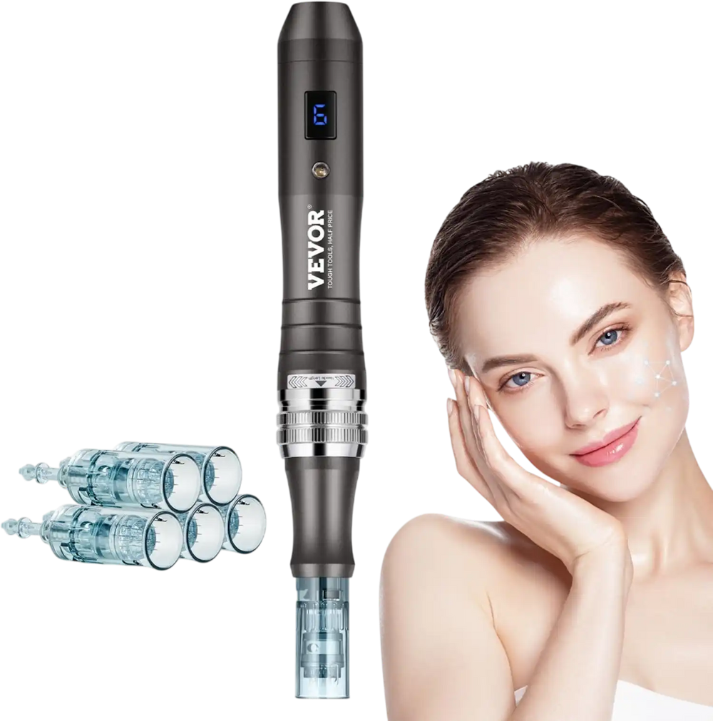 VEVOR Professional Microneedling Pen, Electric Derma Pen with 5PCS * 16Pin Disposable Cartridges, 6 Variable Speed Skin Care Beauty Device with LCD Display and 0-2.5mm Adjustable Needle Length