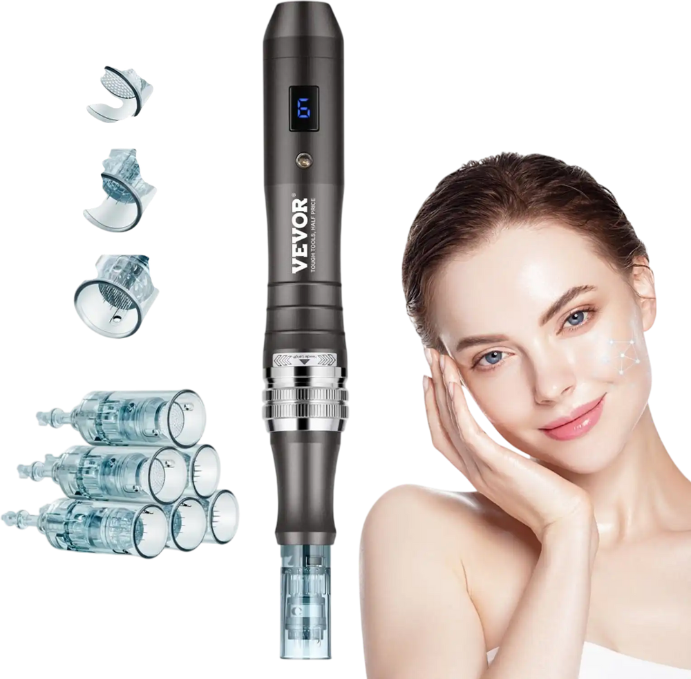 VEVOR Professional Microneedling Pen, Electric Derma Pen with 6PCS Disposable Cartridges, 6 Variable Speed Skin Care Beauty Device with LCD Display and 0-2.5mm Adjustable Needle Length