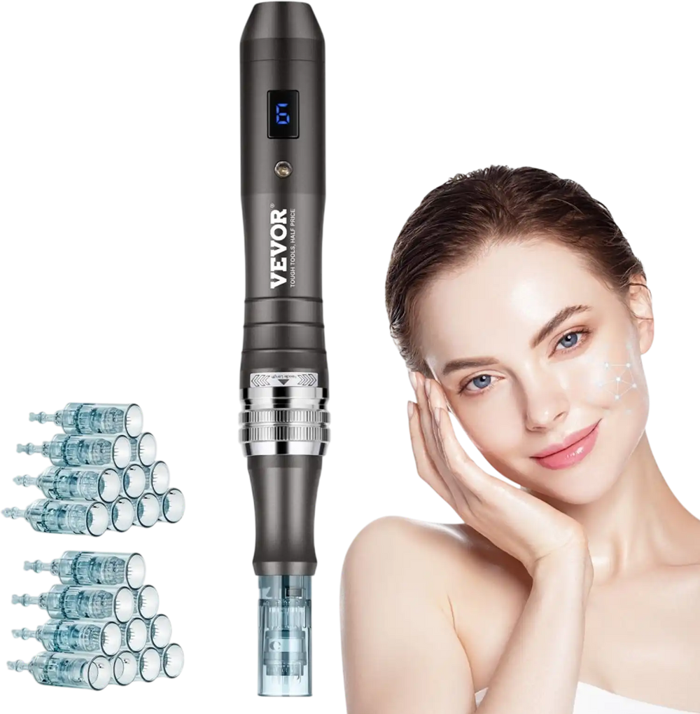 VEVOR Professional Microneedling Pen, Electric Derma Pen with 20PCS Disposable Cartridges, 6 Variable Speed Skin Care Beauty Device with LCD Display and 0-2.5mm Adjustable Needle Length
