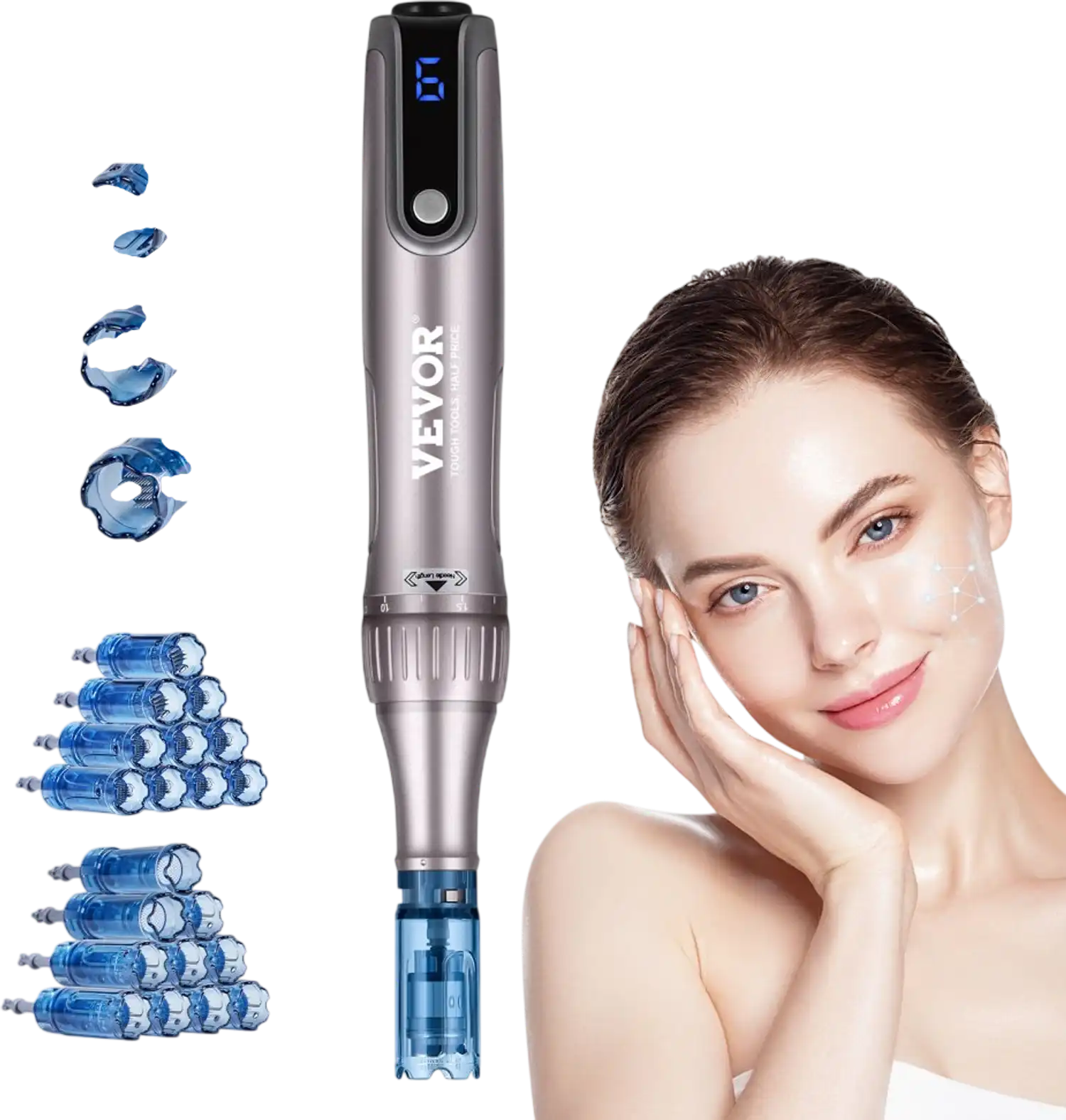 Vevor Microneedling Pen Electric Derma Pen with 20 Anti-Backflow Cartridges New