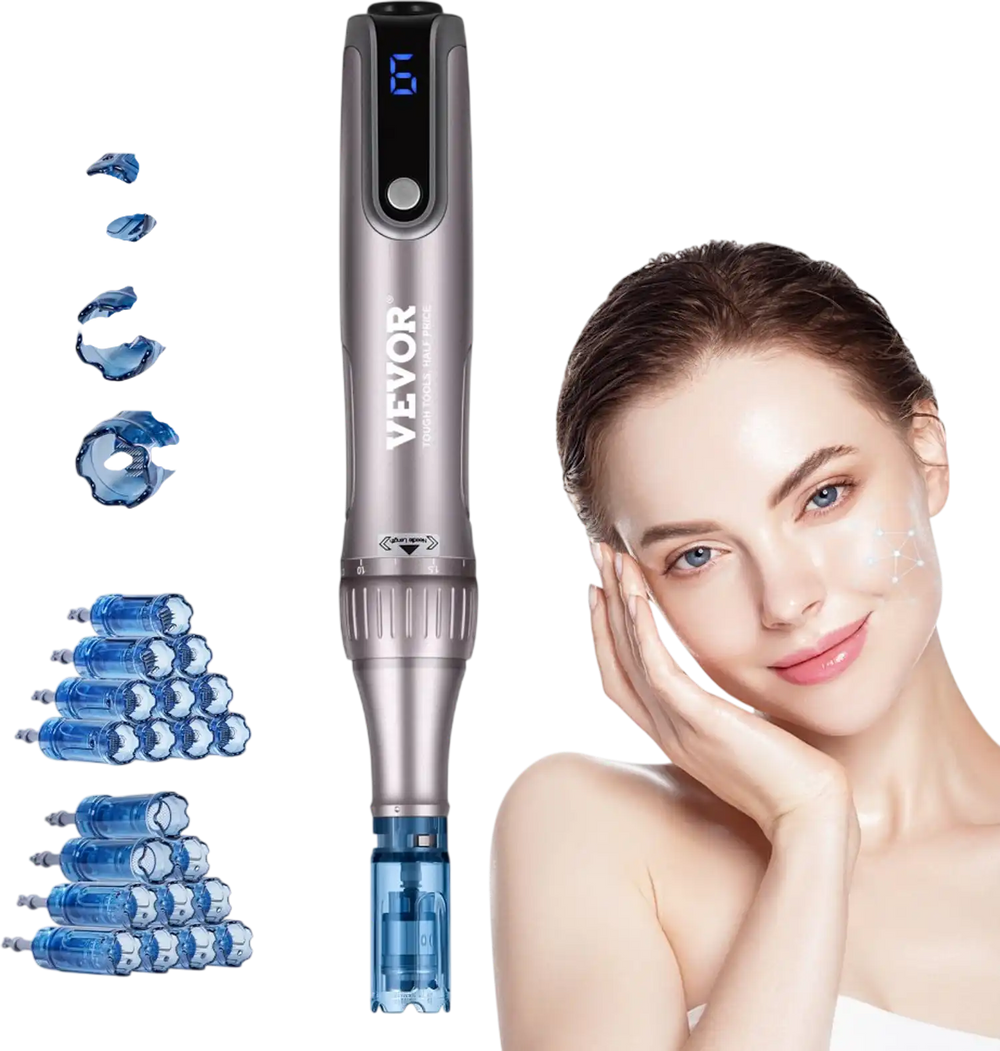 VEVOR Microneedling Pen M8S, Electric Derma Pen with 20PCS Anti-Backflow Cartridges, 6 Variable Speed Skin Care Beauty Device with LCD Display and 0-2.5mm Adjustable Needle Length