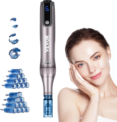 Vevor Microneedling Pen Electric Derma Pen with 20 Anti-Backflow Cartridges New