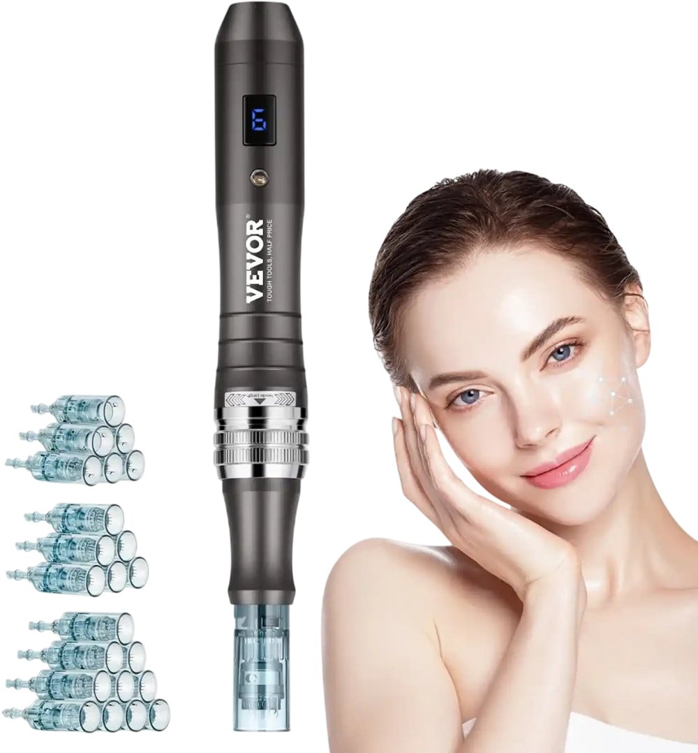 VEVOR Professional Microneedling Pen, Electric Derma Pen with 22PCS Disposable Cartridges, 6 Variable Speed Skin Care Beauty Device with LCD Display and 0-2.5mm Adjustable Needle Length