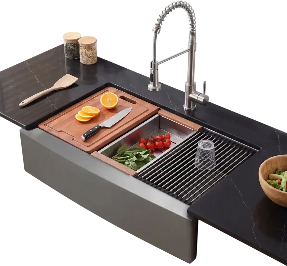 VEVOR 33-inch Kitchen Undermount Single Bowl Sinks, Stainless Steel Drop-In Farmhouse Basin with Ledge & Accessories, Household Dishwasher Sinks for RV, Prep Kitchen, Laundry Room, Bar
