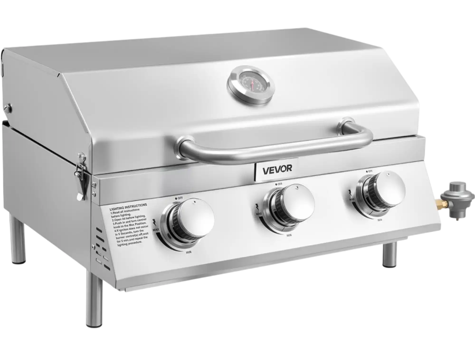 Vevor Gas Grill Tabletop Portable Propane 3-Burner Stainless Steel Outdoor New