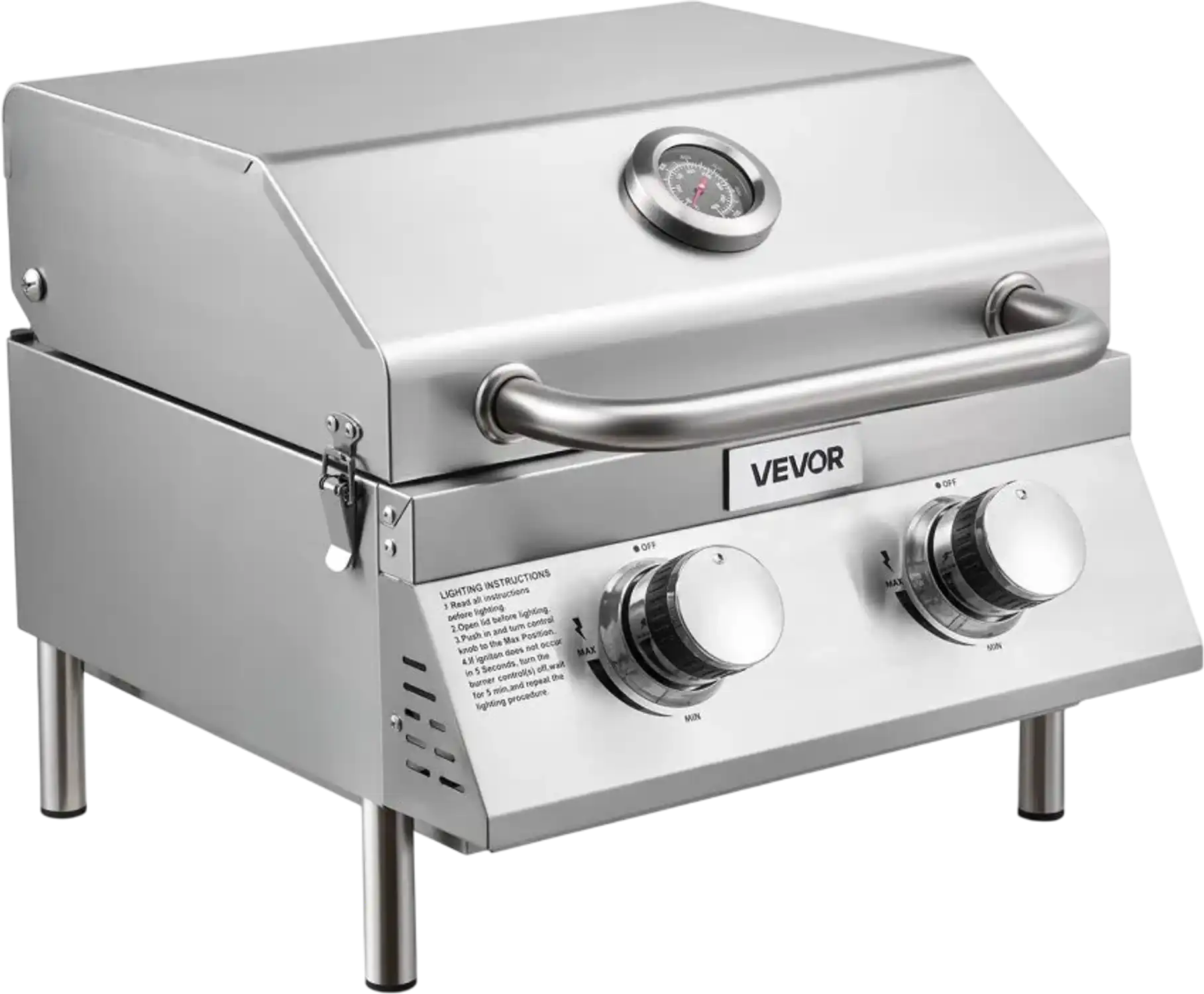 Vevor Gas Grill 2-Burner Portable Propane Tabletop Stainless Steel Outdoor Grill New