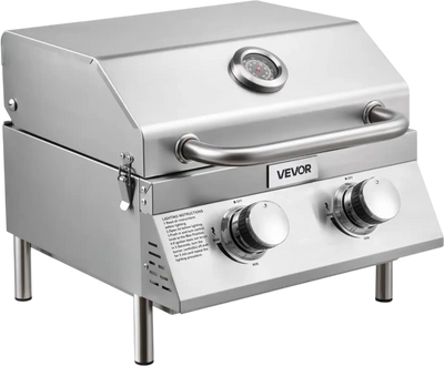 Vevor Gas Grill 2-Burner Portable Propane Tabletop Stainless Steel Outdoor Grill New