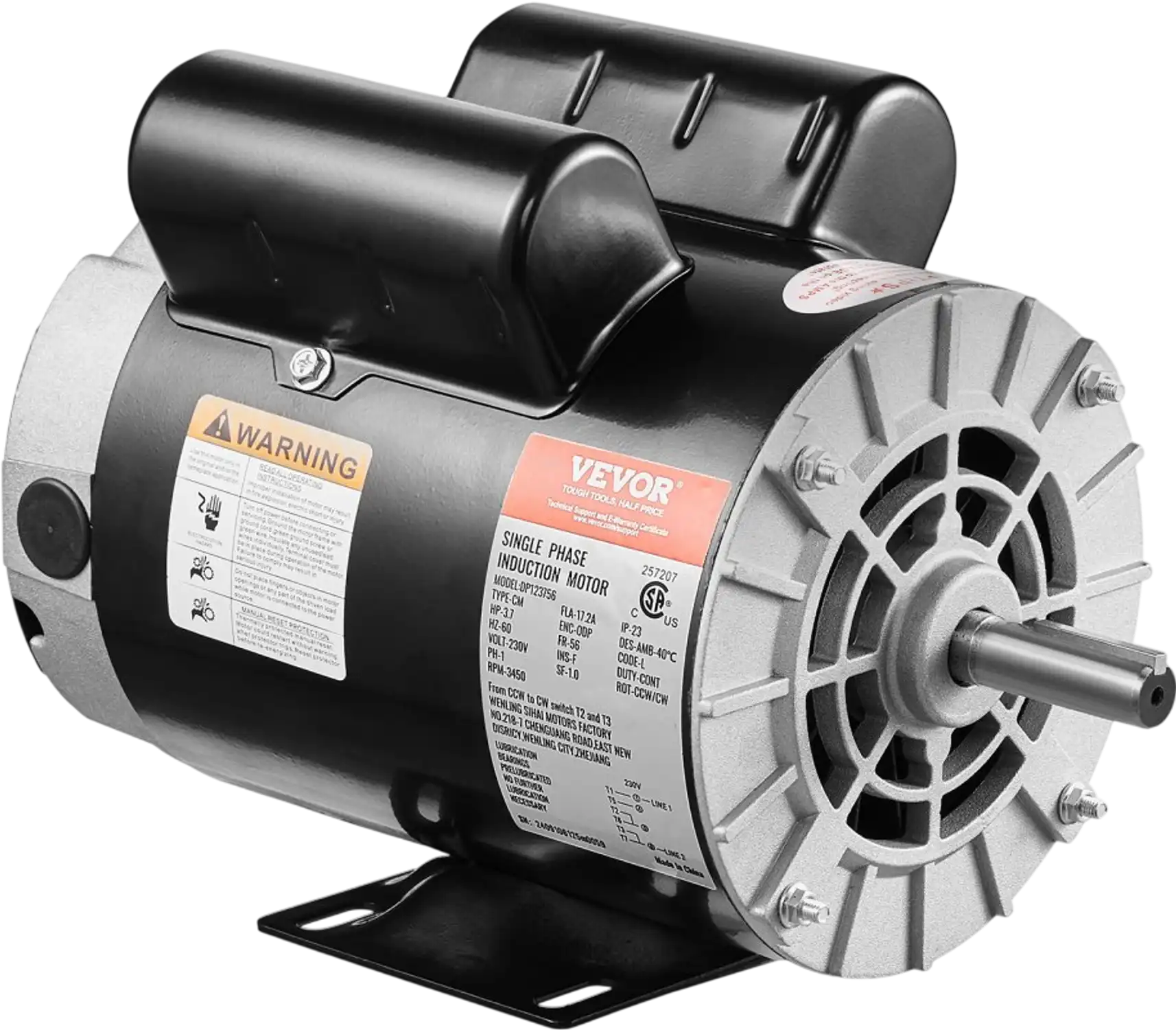 Vevor Air Compressor Motor 3.7 HP 3450 RPM 230V 56 Frame New