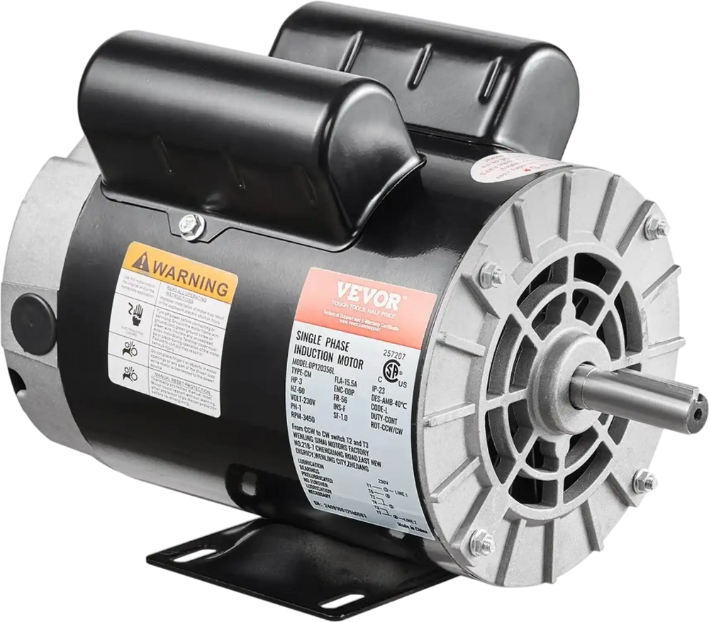 VEVOR 3HP Air Compressor Electric Motor, 230V 15.5 Amps, 56 Frame 3450RPM, 5/8" Keyed Shaft, 1.88" Shaft Length, Single Phase, CW/CCW Rotation (Factory Setting is CCW)