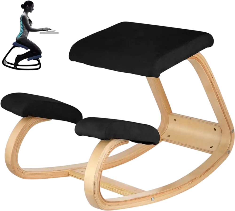 VEVOR Wooden Ergonomic Kneeling Chair Memory Seat Cushion Relieving Body Black