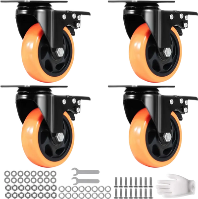 VEVOR Caster Wheels, 4-inch Swivel Plate Casters, Set of 4, with Security A/B Locking No Noise PVC Wheels, Heavy Duty 350 lbs Load Capacity Per Caster, Non-Marking Wheels for Cart Furniture Workbench