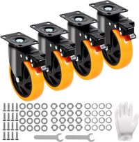 VEVOR Caster Wheels, 5-inch Swivel Plate Casters, Set of 4, with Security A/B Locking No Noise PVC Wheels, Heavy Duty 450 lbs Load Capacity Per Caster, Non-Marking Wheels for Cart Furniture Workbench