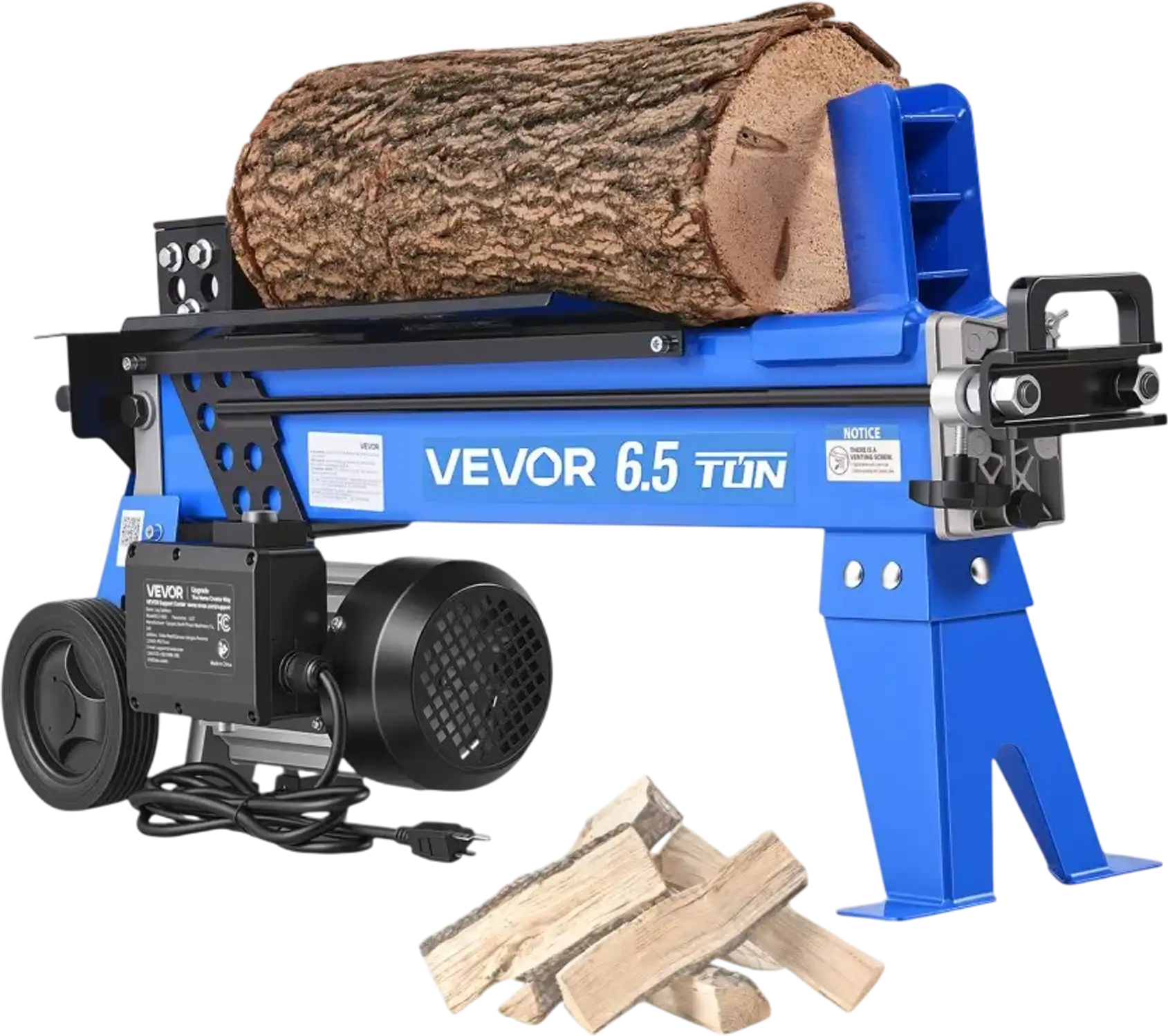 Vevor Electric Log Splitter 6.5-Ton 15A 1.98 HP Portable Firewood Splitting Machine New