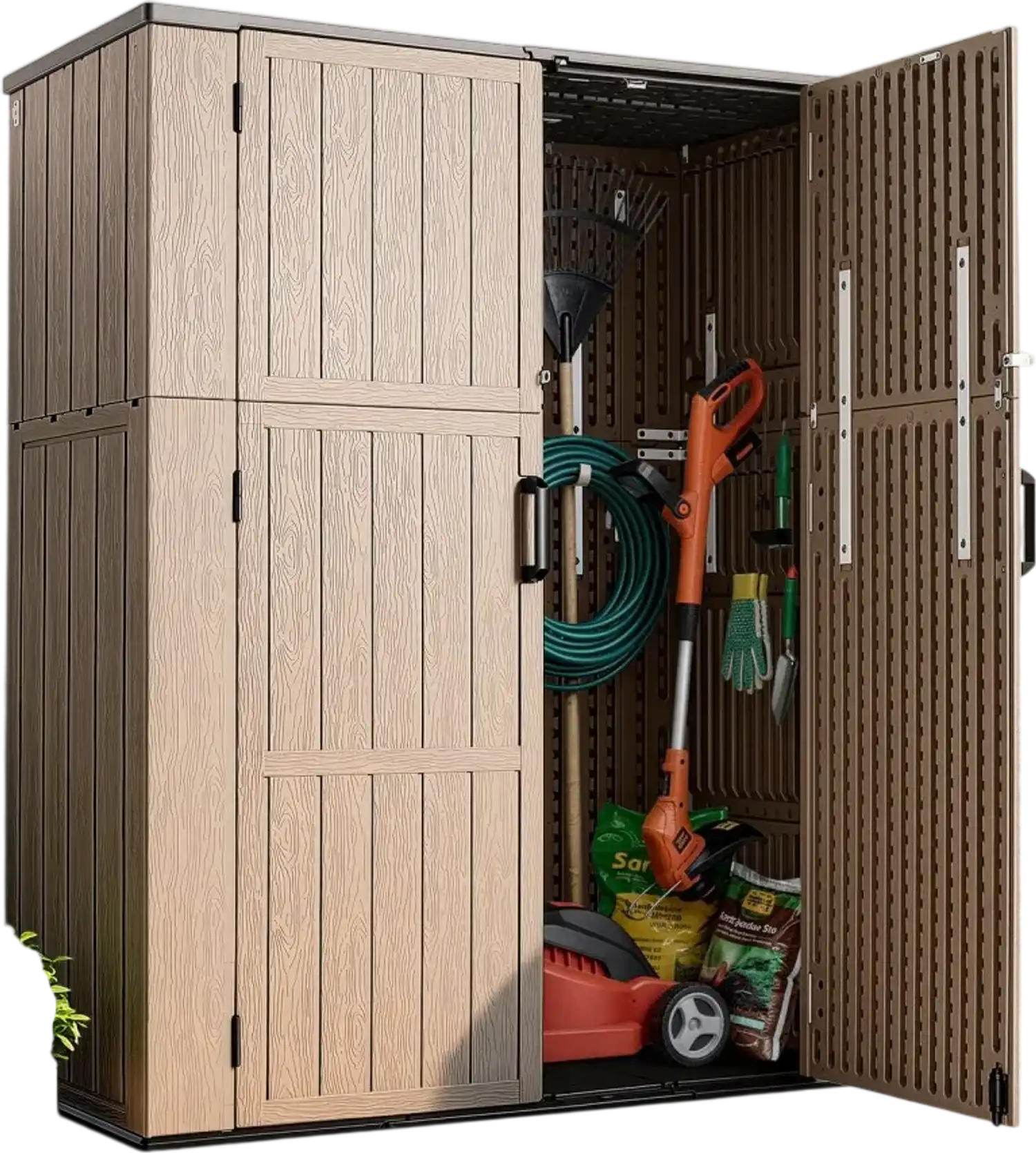 Vevor Outdoor Storage Shed 59 cu. ft. Brown Resin Cabinet with Lockable Doors and Floor New