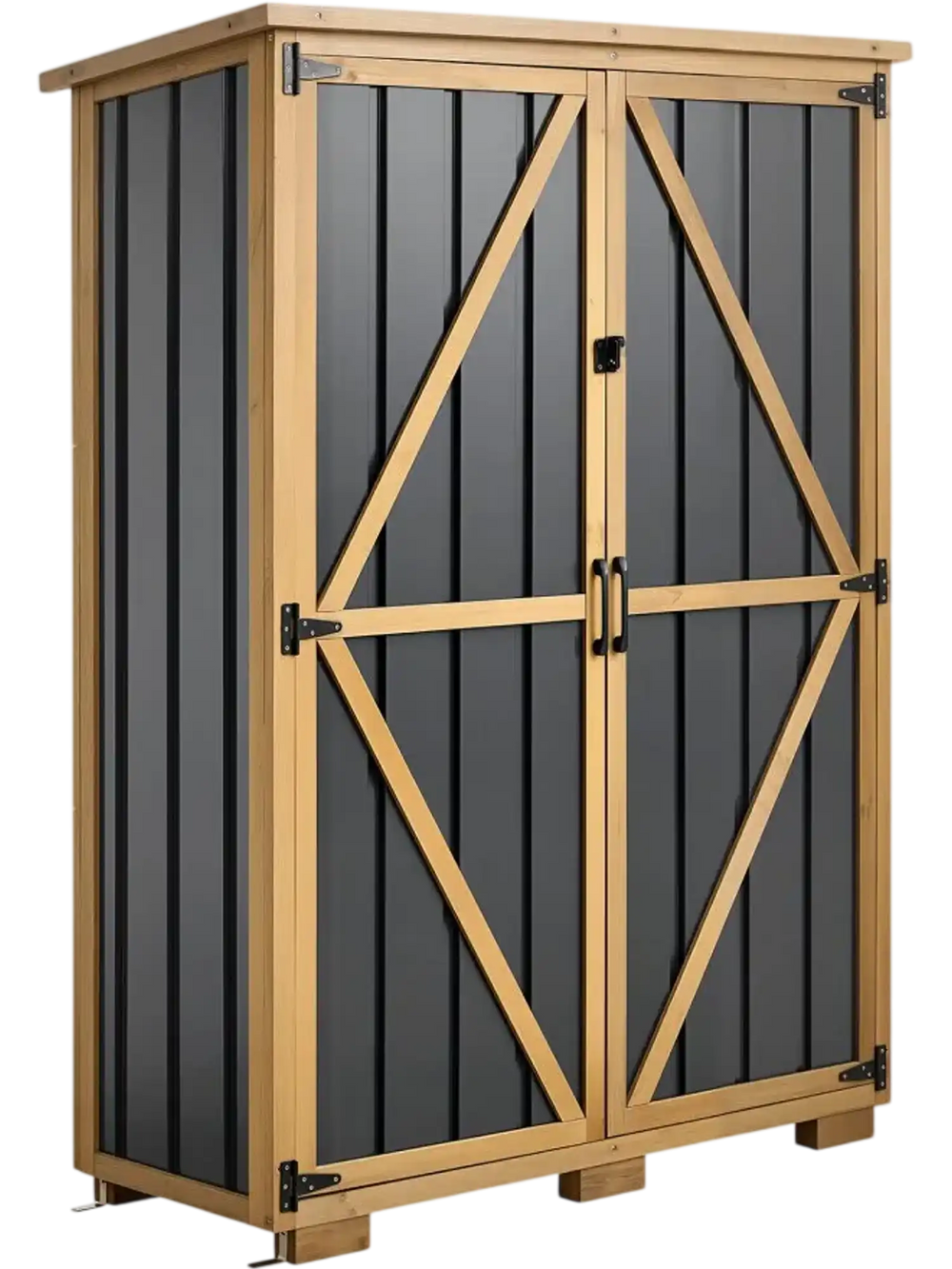 VEVOR Outdoor Storage Shed, 46.06" x 62.99" Wood & Metal Garden Tool Shed with Lockable Doors & Sloped Roof, Waterproof Outside Storage Cabinet with Shelves/Floor for Backyard Patio Lawn, Black/Brown