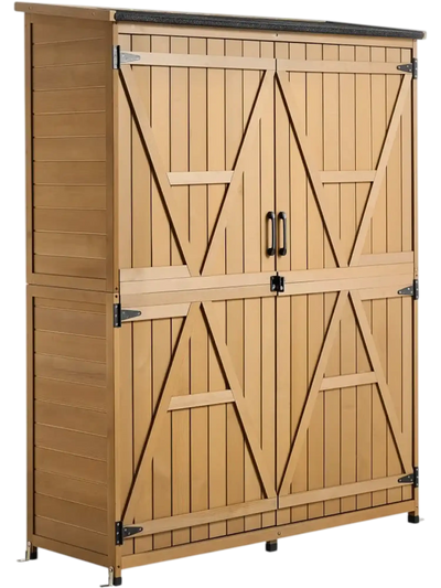 Vevor Outdoor Storage Shed Wood Garden Tool Shed with Lockable Doors & Sloped Roof Brown New