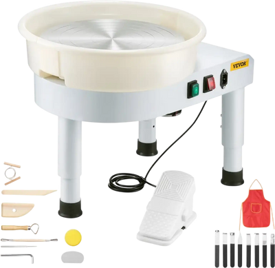 VEVOR Pottery Wheel, 14 in Ceramic Wheel Forming Machine, 60-300 RPM Adjustable Speed with Foot Pedal Control, Detachable Basin, Adjustable Lift Leg, Complete Accessories for Home Pottery, DIY, White