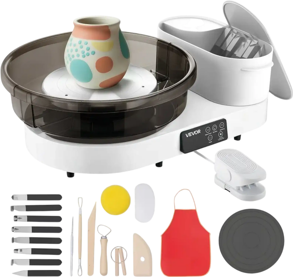 VEVOR Pottery Wheel for Adults, 14" and 11" Turntables, 450W Electric Table Top Pottery Wheel with Foot Pedal, 30-300 RPM Adjustable Speed, Aluminum Body, for Beginners, DIY Clay Art Craft, White