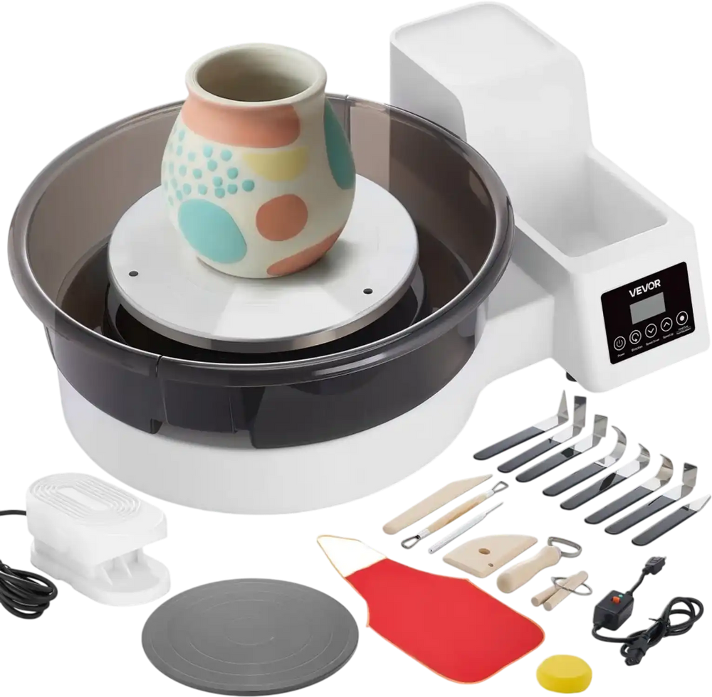 VEVOR Pottery Wheel for Adults, 14" and 11" Turntables, 450W Electric Table Top Pottery Wheel with Foot Pedal, 30-300 RPM Adjustable Speed, Detachable Basin, for Beginners, DIY Clay Art Craft, White