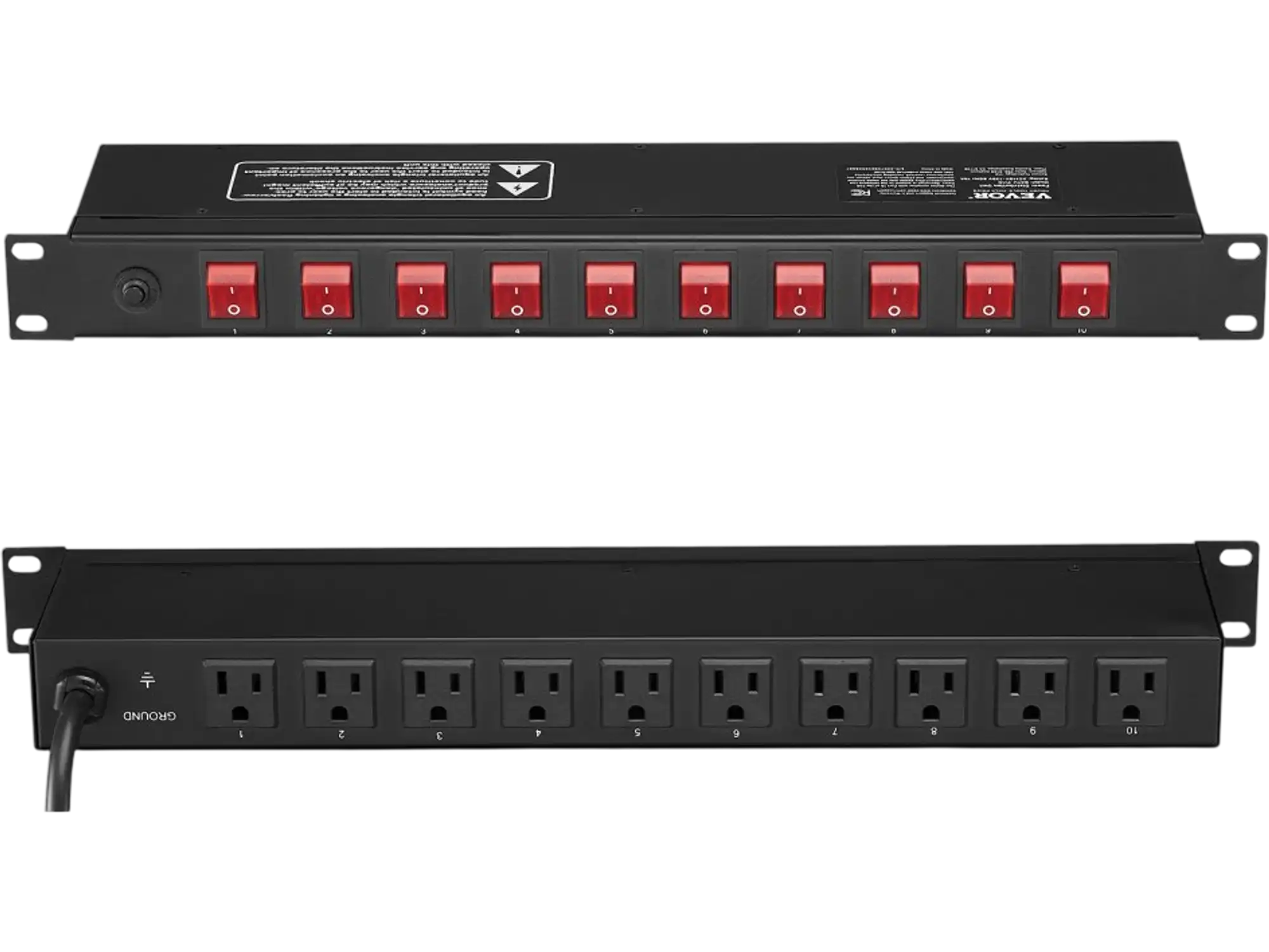 Vevor Power Strip 1U Rack Mount 10-Outlet Surge Protected 19