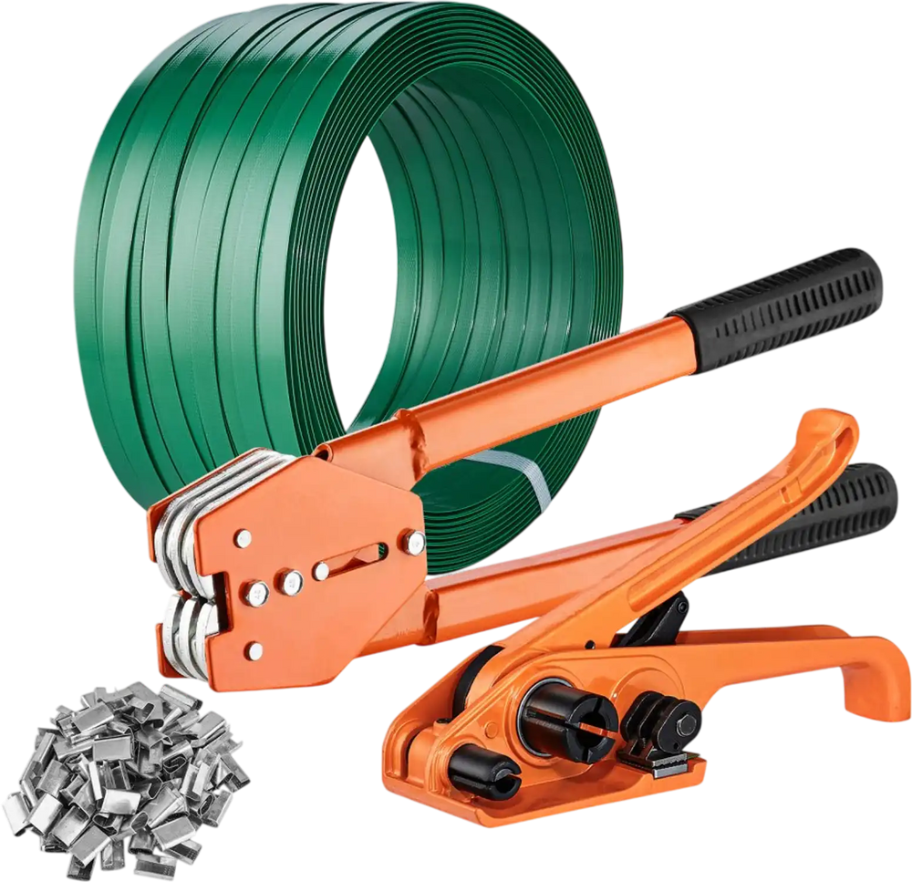 VEVOR Banding Strapping Kit with Strapping Tensioner Tool, Banding Sealer Tool, 300 Metal Seals, 1000ft Length PET Band, Pallet Packaging Strapping Banding Kit Banding Packaging Strapping for Packing