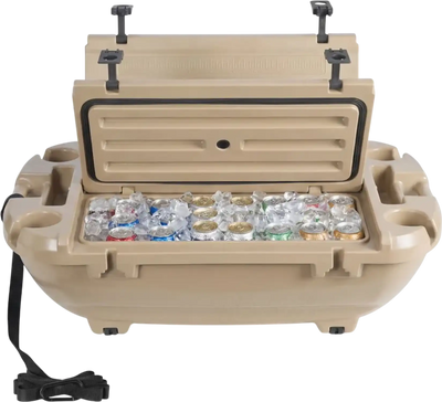 VEVOR Floating Cooler, 40 QT Floating Ice Chest with Dry Storage & Tow Rope, Premium LLDPE Amphibious Drink Cooler for Water & Land, Cruise Smoothly Stable on Lake, River, Pool, Beach, Kayak, Apricot