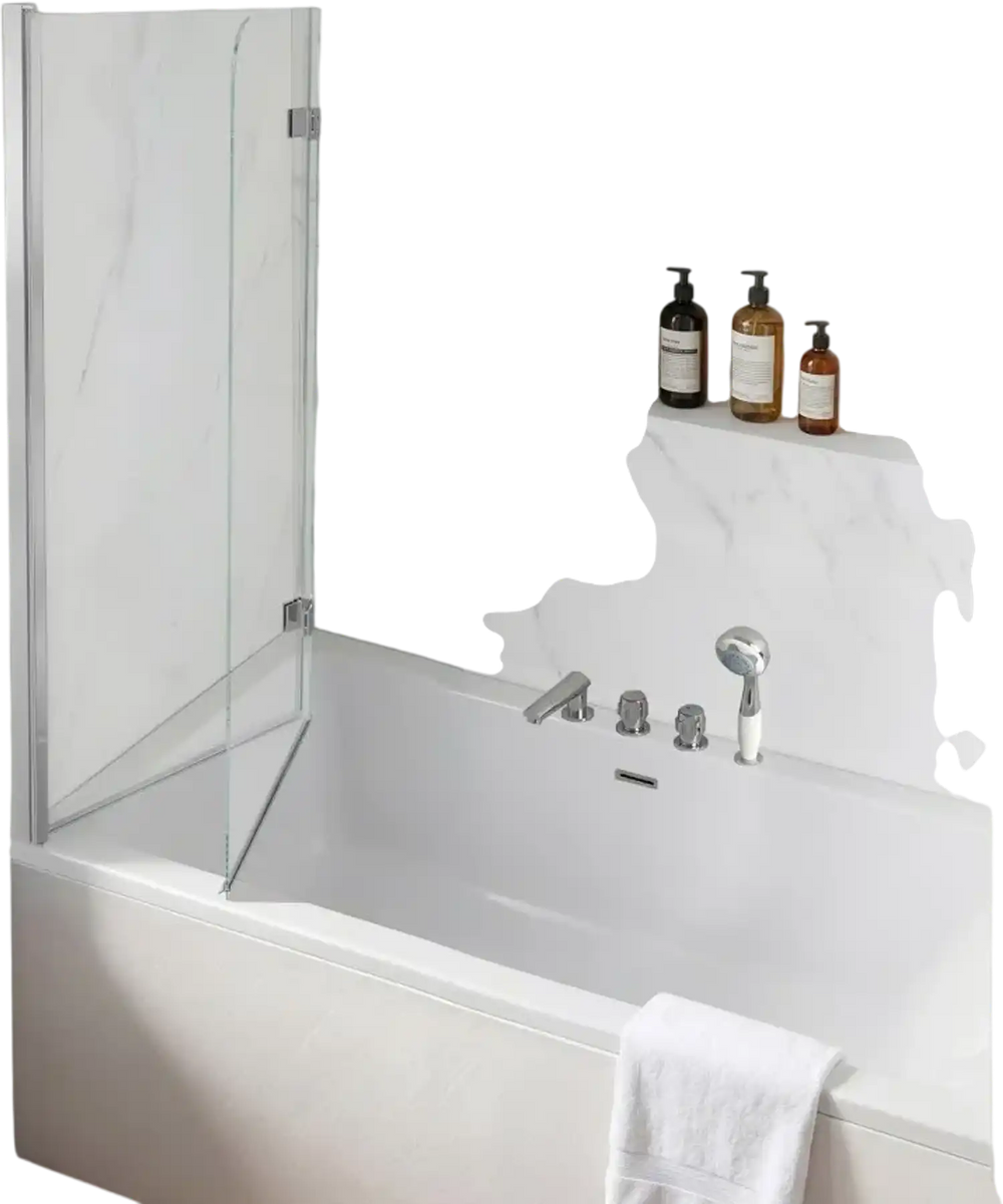 VEVOR Bathtub Shower Door 47" W x 55" H Semi-Frameless Bi-Fold Tub Door, 1/4" Clear Tempered Glass, Easy-Clean Nano Coating, 180° Folding, Adjustable Sealing Strip, for Home Bathroom Tub, Silver