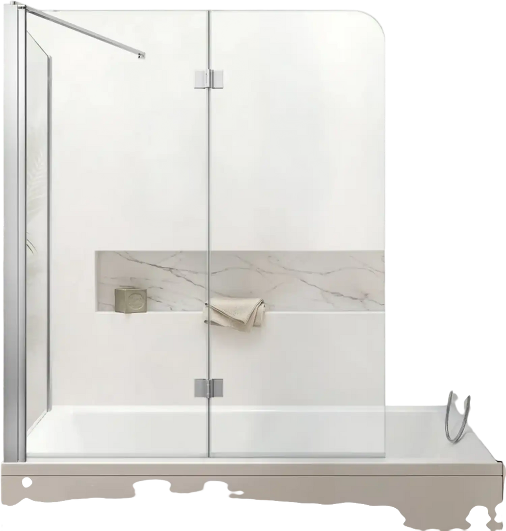 VEVOR Bathtub Shower Door 27.5"/47"W x 55"H Semi-Frameless Bi-Fold Tub Door, 1/4" Clear Tempered Glass, Easy-Clean Nano Coating, 180° Folding, 1 Fixed and 2 Foldable Panels, for Bathroom Tub, Silver
