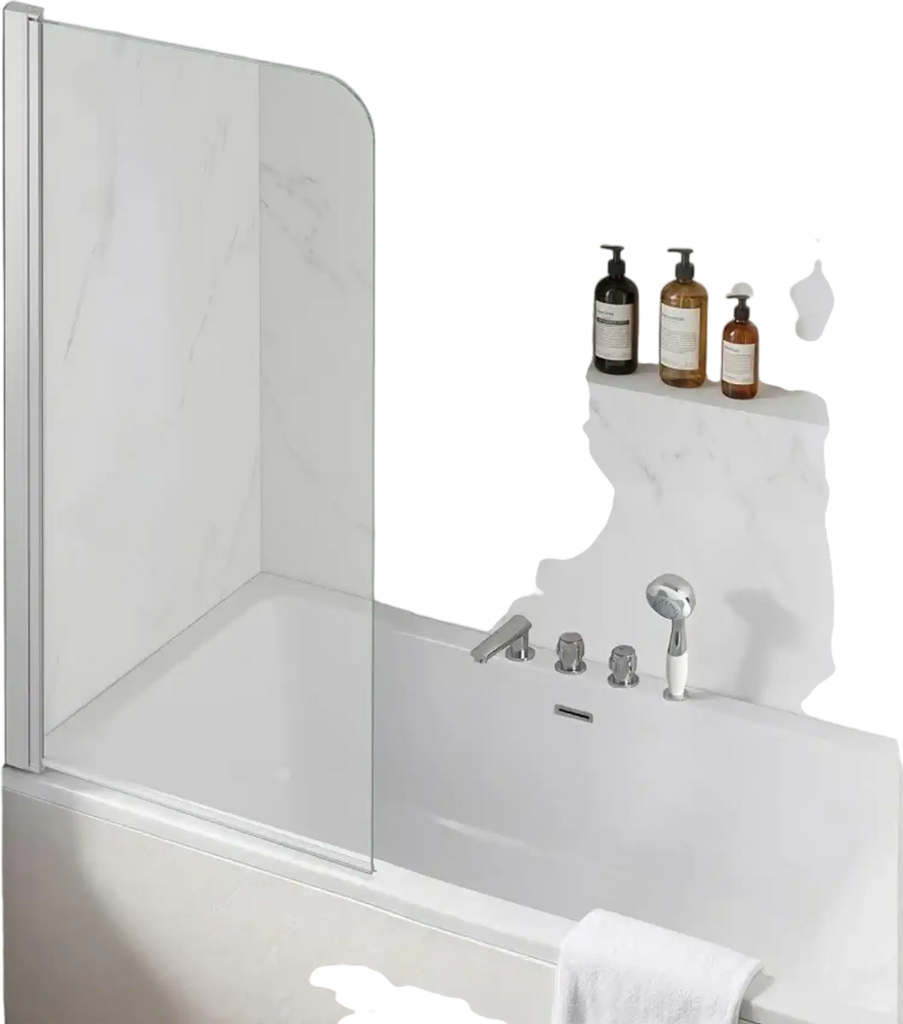 VEVOR Bathtub Shower Door 27.5" W x 55" H Frameless Pivot Tub Door, 1/4" Clear Tempered Glass, Easy-Clean Nano Coating, 180° Folding, Adjustable Sealing Strip, for Home Bathroom Tub, Silver