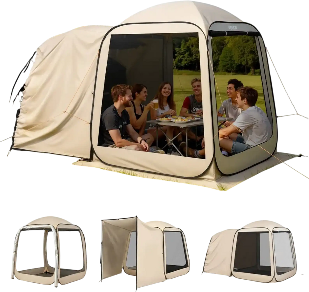 VEVOR Screen House Tent, 6 x 6 ft, 4-6 Person Pop Up SUV Tailgate Tent, Portable Screened in Canopy with Carry Bag, Netting Sides, for Car Camping, Garden, Patio, Backyard, Outdoor Activities, Beige