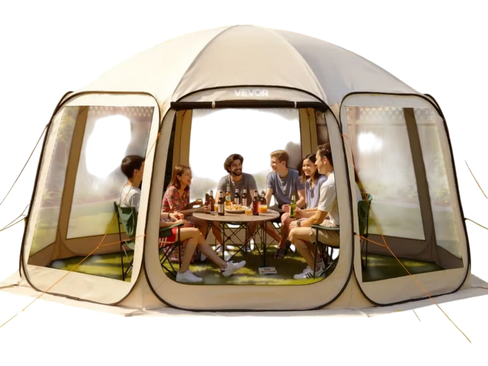 VEVOR Screen House Tent, 15 x 13.8 ft, 12-15 Person Pop Up Screen Tent, Portable Screened in Canopy with Carry Bag, Netting Sides, Ground Stakes, for Garden, Patio, Backyard, Outdoor Activities, Beige