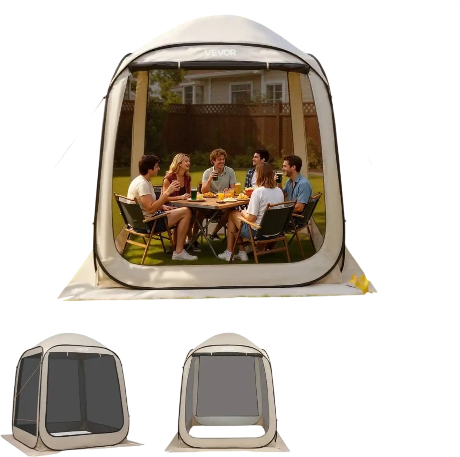 Vevor Screen House Tent 6' x 6' 4-6 Person Pop-Up Canopy Beige New