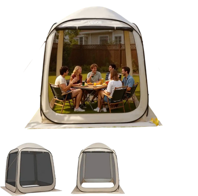 VEVOR Screen House Tent, 6 x 6 ft, 4-6 Person Pop Up Screen Tent, Portable Screened in Canopy with Carry Bag, Netting Sides, Ground Stakes, for Garden, Patio, Backyard, and Outdoor Activities, Beige