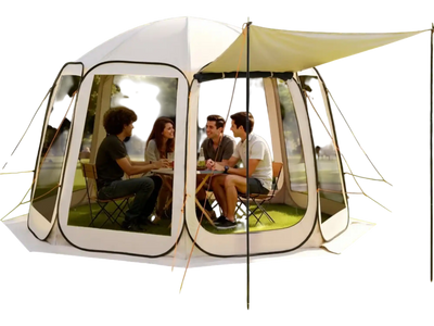 VEVOR Screen House Tent 12 x 11 ft 10-12 Person Pop Up Screen Tent with Extended Awning Portable Screened in Canopy with Carry Bag Netting Sides for